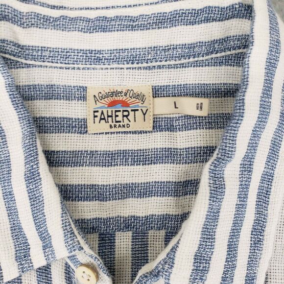 Faherty Palma Linen Shirt Mens Large White Blue Striped Tropical Hawaiian - Picture 3 of 6